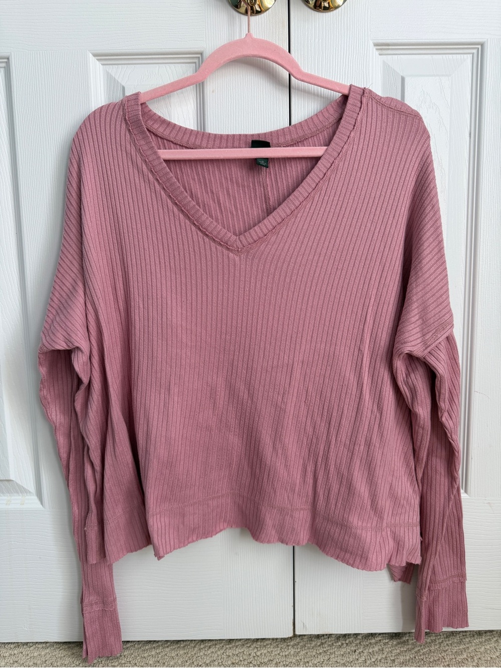 wild fable Mauve Pink Ribbed V-Neck Long-Sleeve Top - Picture 1 of 3